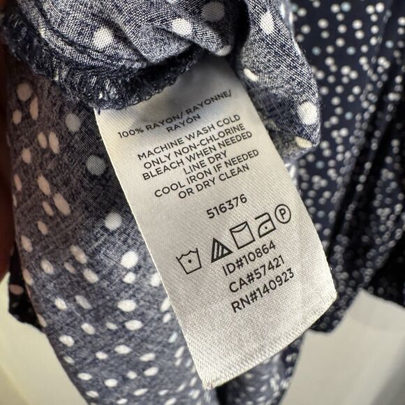 LOFT Women’s Large Navy White Polka Dot Long Sleeve Blouse Casual - Picture 5 of 7